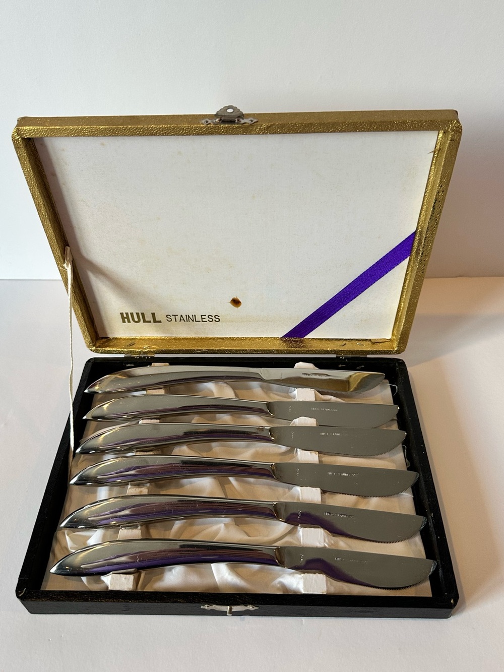 Vintage Set Of 6 Boxed HULL Stainless Steel Steak Knives Japan
